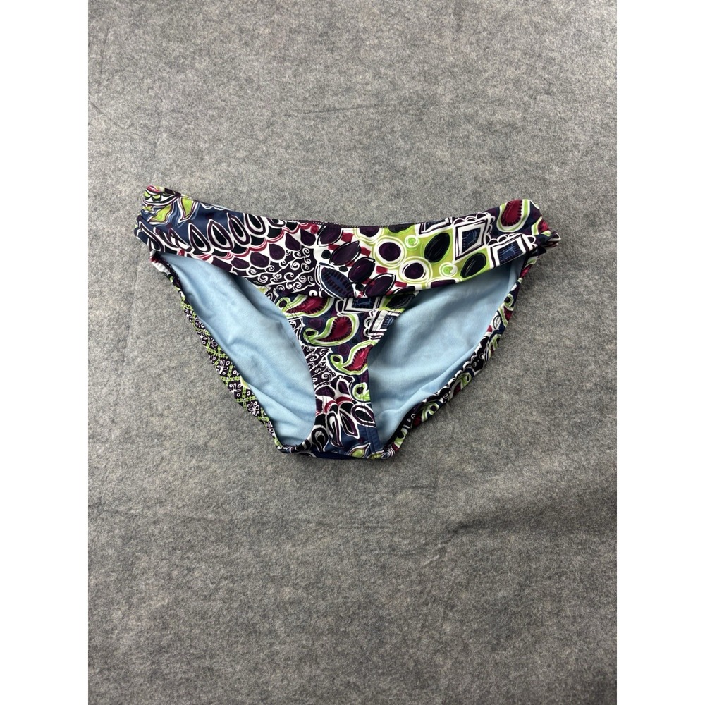 Athleta Bikini Bottoms Women L Colorful Paisley Polka Dot Fold Over Active Swim